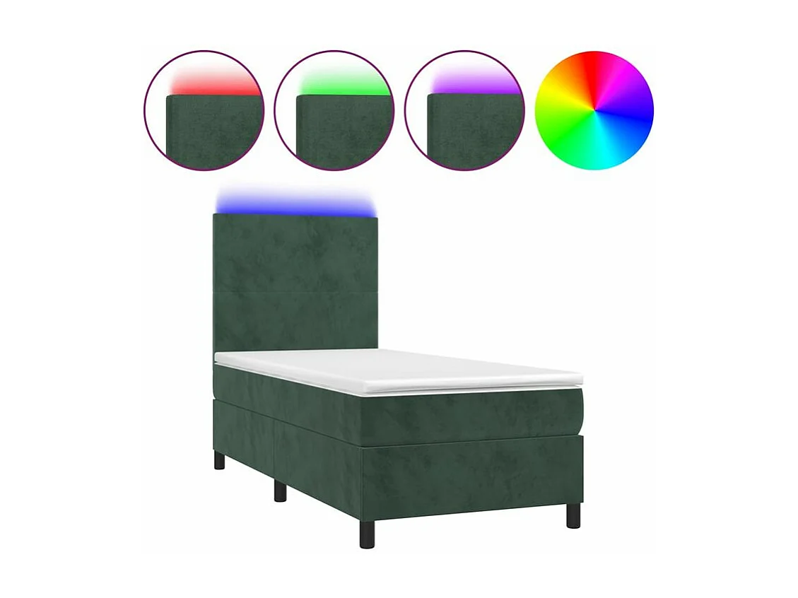 Sommier à lattes de lit avec matelas et LED Vert foncé 90x200