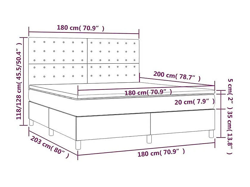 Sommier à lattes de lit avec matelas Gris clair 180x200 Tissu