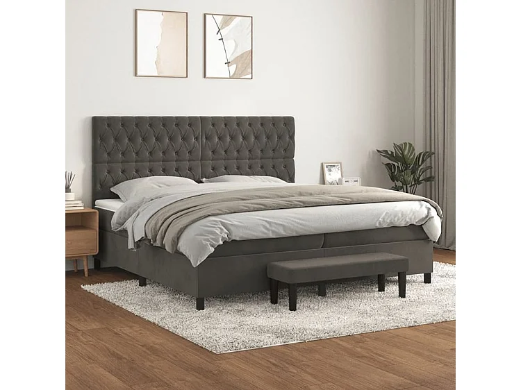 Sommier à lattes de lit et matelas Gris foncé 200x200 Velours