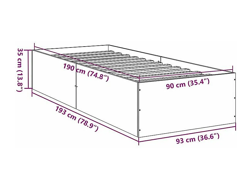 Cadre de lit gris béton 90x190 bois d'ingénierie