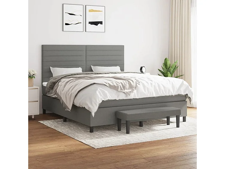 Sommier à lattes de lit avec matelas Gris foncé 160x200 Tissu
