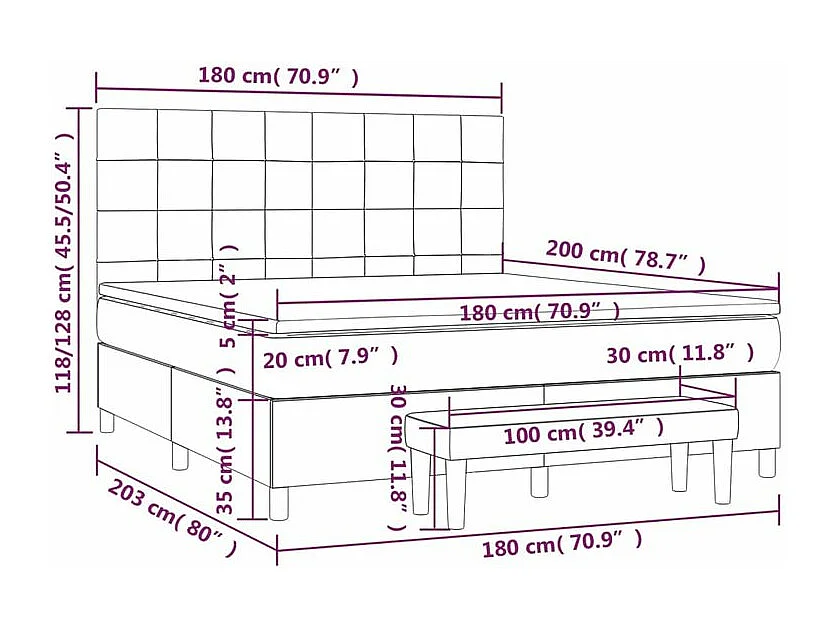 Sommier à lattes de lit avec matelas Noir 180x200 Tissu