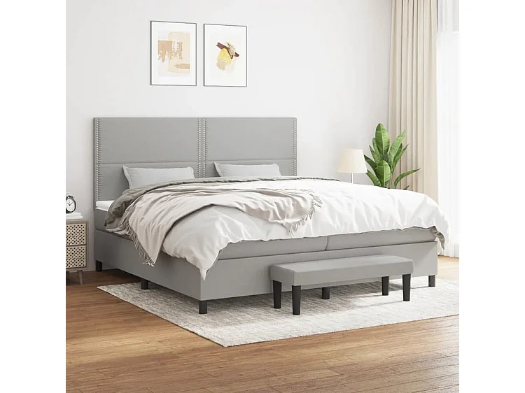 Sommier à lattes de lit avec matelas Gris clair 200x200 Tissu