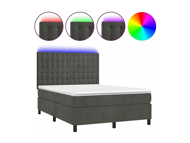 Sommier à lattes de lit matelas et LED Gris foncé 140x190