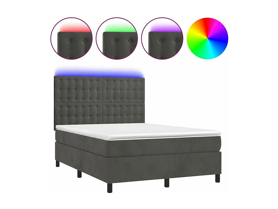 Sommier à lattes de lit matelas et LED Gris foncé 140x190