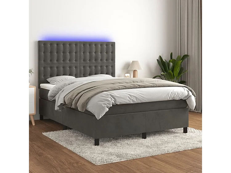 Sommier à lattes de lit matelas et LED Gris foncé 140x190