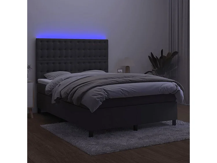 Sommier à lattes de lit matelas et LED Gris foncé 140x190