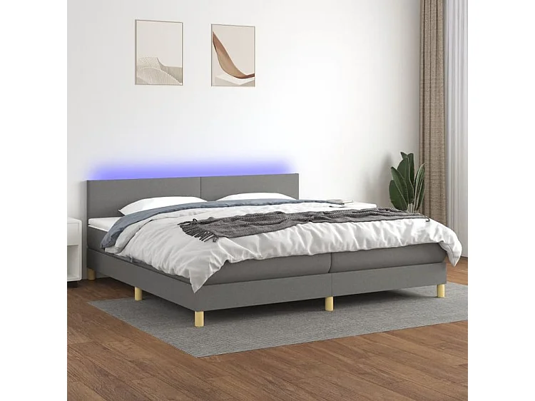 Sommier à lattes de lit et matelas et LED Gris foncé 200x200