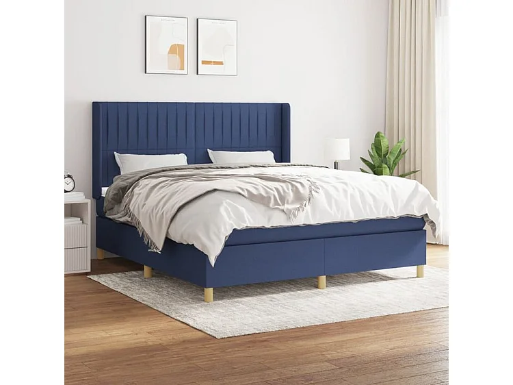 Sommier à lattes de lit avec matelas Bleu 160x200 Tissu
