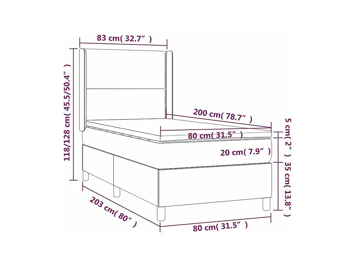 Sommier à lattes de lit et matelas Noir 80x200 Velours