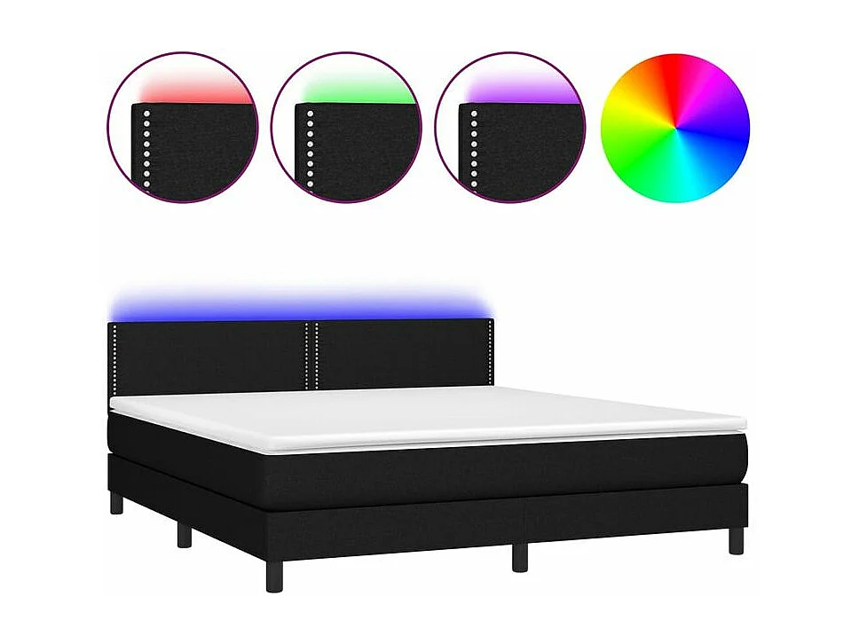 Sommier à lattes de lit avec matelas LED Noir 160x200 Tissu