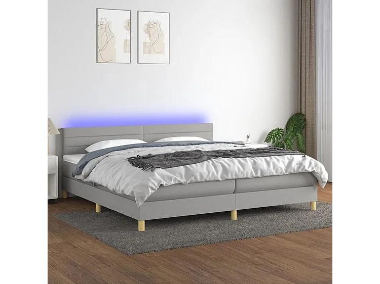 Sommier à lattes de lit matelas LED Gris clair 200x200 Tissu