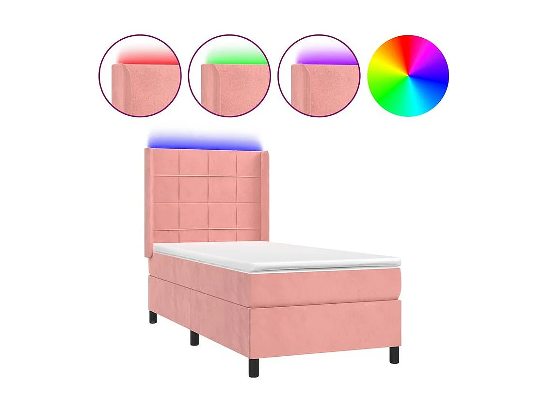 Sommier à lattes de lit matelas et LED Rose 80x200 Velours