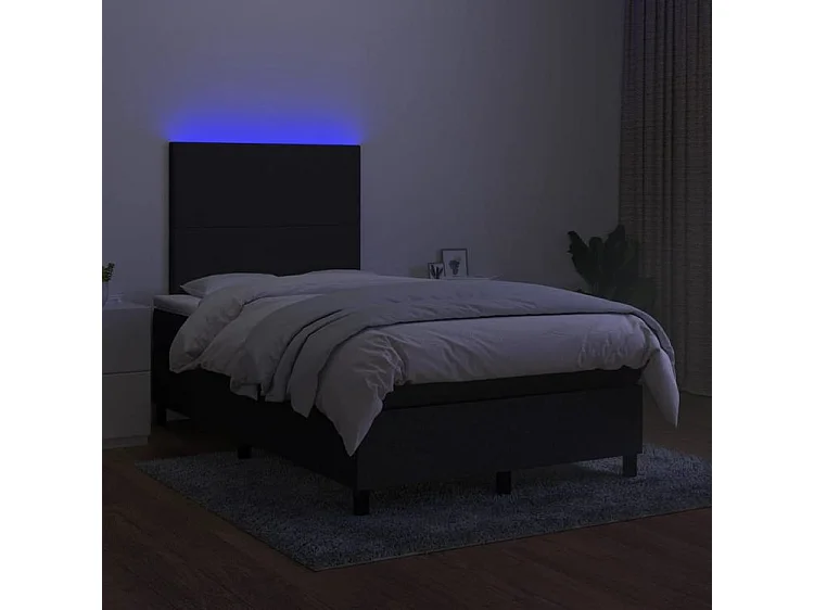 Sommier à lattes de lit et matelas et LED Noir 120x200 Tissu