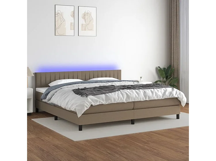 Sommier à lattes de lit et matelas et LED Taupe 200x200 Tissu