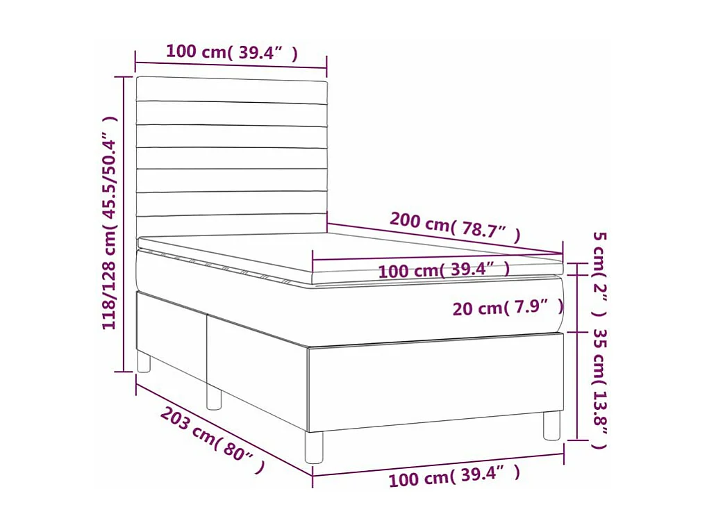 vidaXL Cama box spring con colchón tela gris claro 100x200 cm
