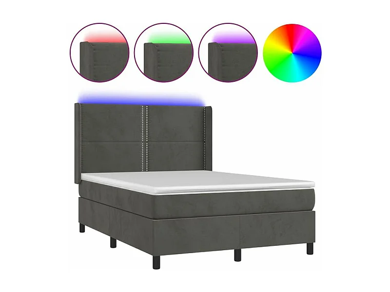 Sommier à lattes de lit matelas et LED Gris foncé 140x200