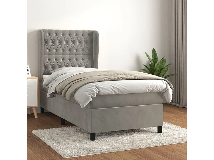 Sommier à lattes de lit et matelas Gris clair 90x200 Velours