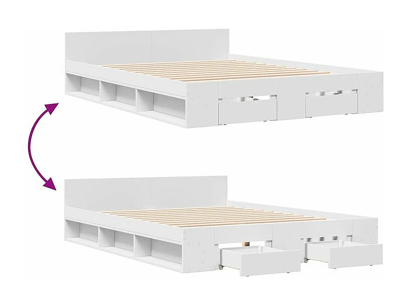 Cadre de lit à tiroirs blanc 120x190 bois d'ingénierie