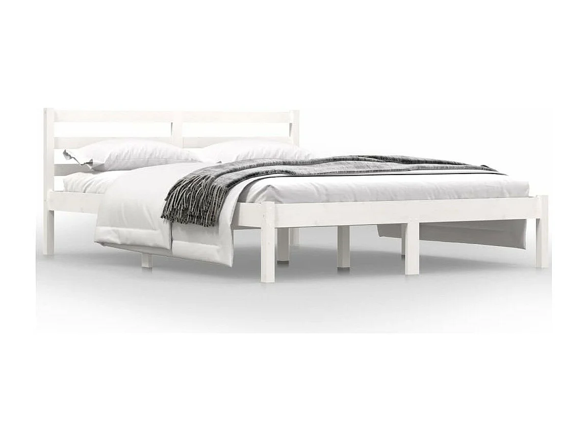 Lit Bois de pin massif 120x190 Blanc petit double