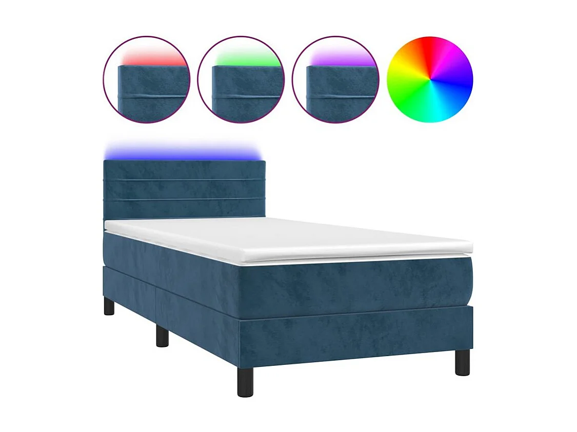 Sommier à lattes de lit avec matelas LED Bleu foncé 100x200