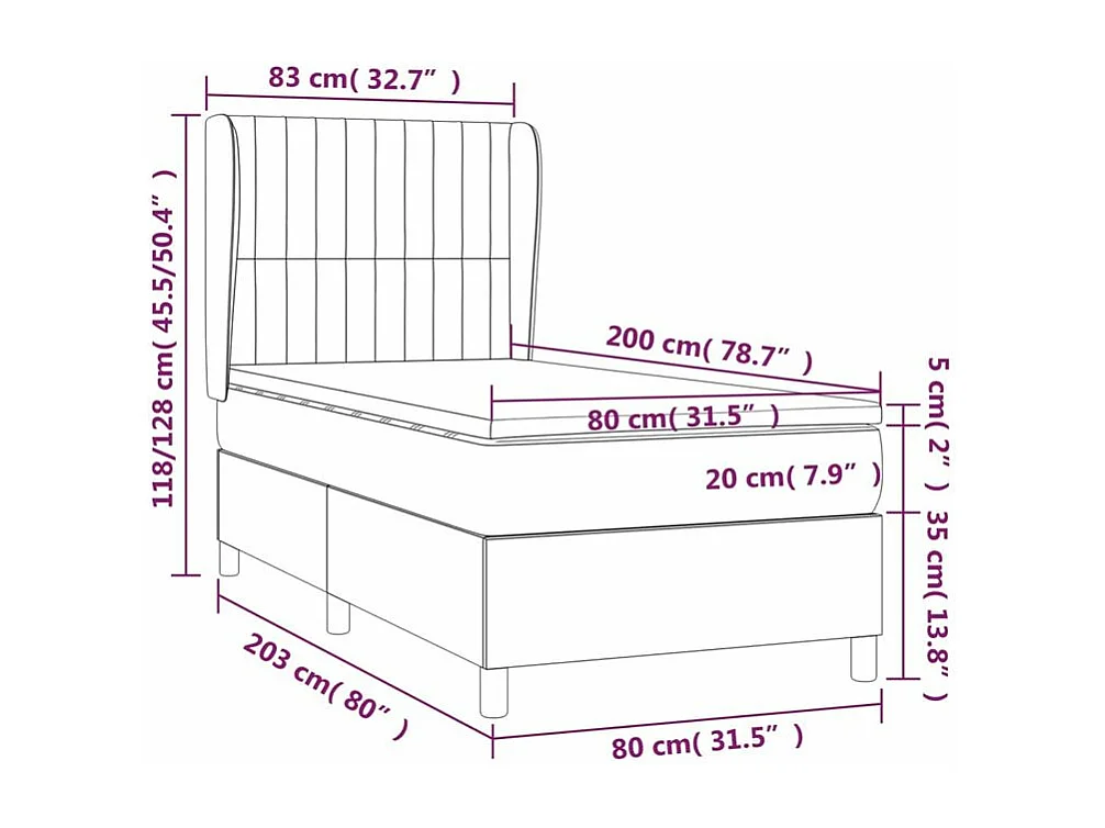 Sommier à lattes de lit et matelas Gris clair 80x200 Velours