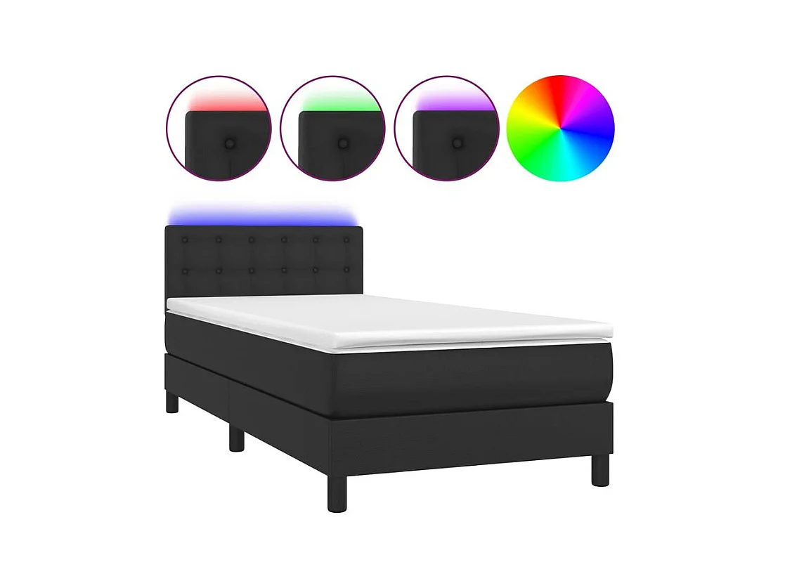 Sommier à lattes de lit avec matelas et LED Noir 90x200