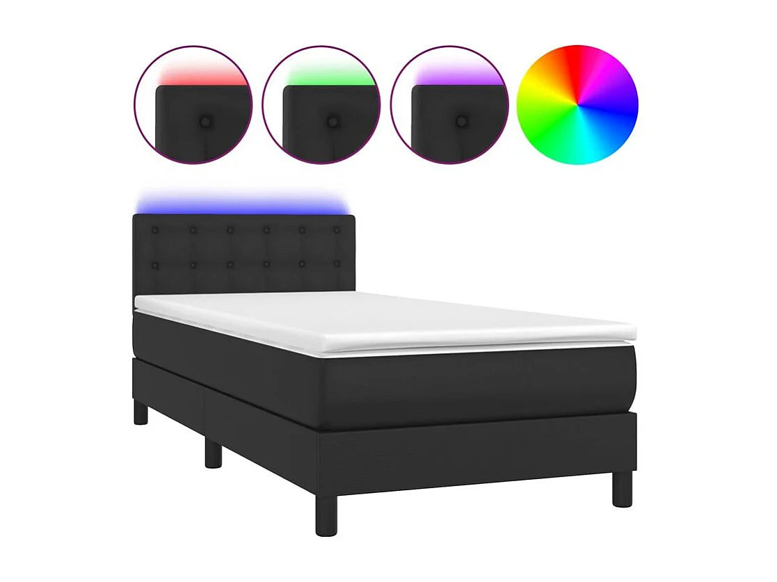 Sommier à lattes de lit avec matelas et LED Noir 90x200