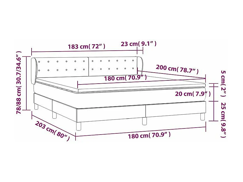 Sommier à lattes de lit avec matelas Noir 180x200 Velours