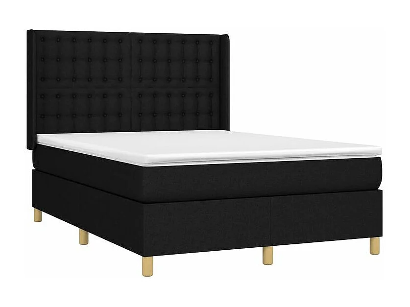 Sommier à lattes de lit matelas et LED Noir 140x190 Tissu