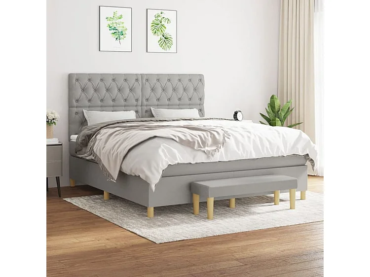 Sommier à lattes de lit avec matelas Gris clair 160x200 Tissu