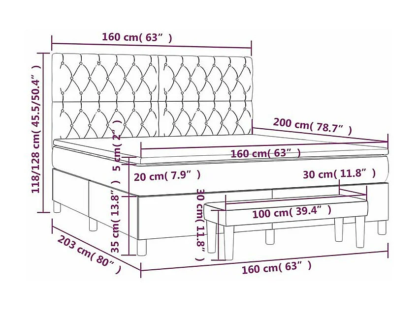 Sommier à lattes de lit avec matelas Gris clair 160x200 Tissu