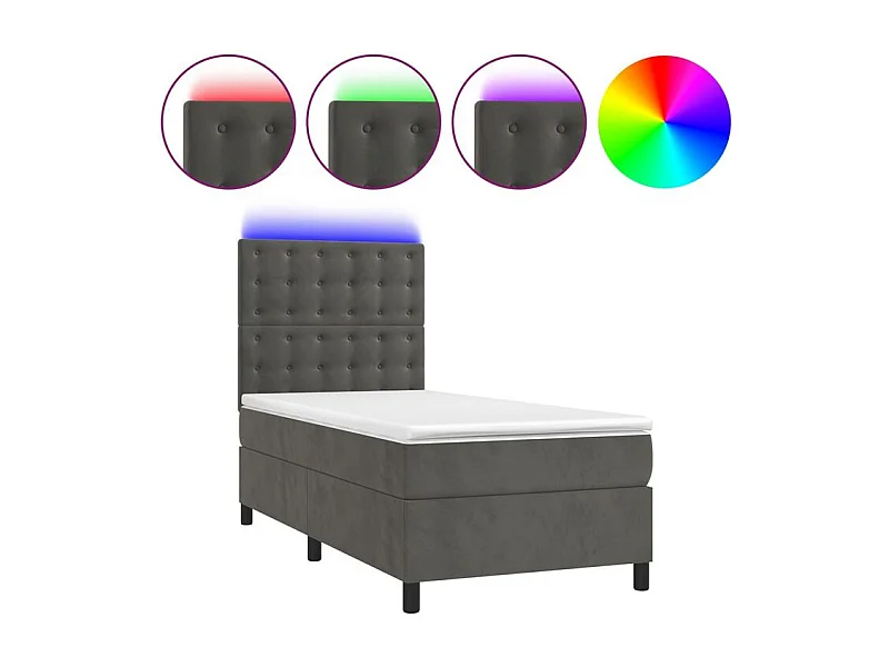 Sommier à lattes de lit et matelas et LED Gris foncé 90x200