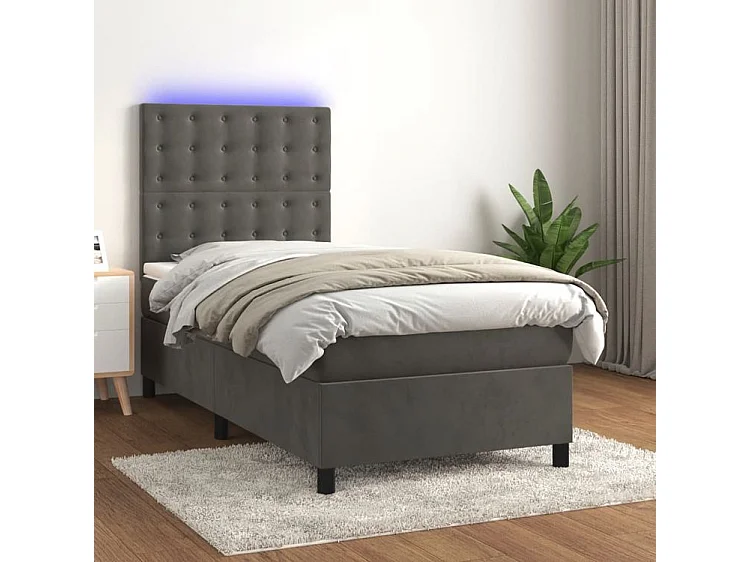 Sommier à lattes de lit et matelas et LED Gris foncé 90x200