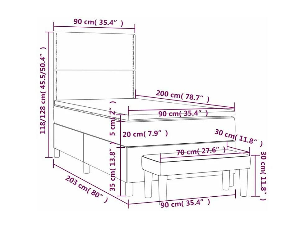 Sommier à lattes de lit avec matelas Gris clair 90x200 Tissu