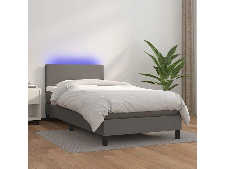Sommier à lattes de lit avec matelas et LED Gris 90x200