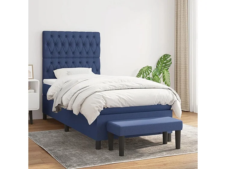 Sommier à lattes de lit avec matelas Bleu 90x200 Tissu