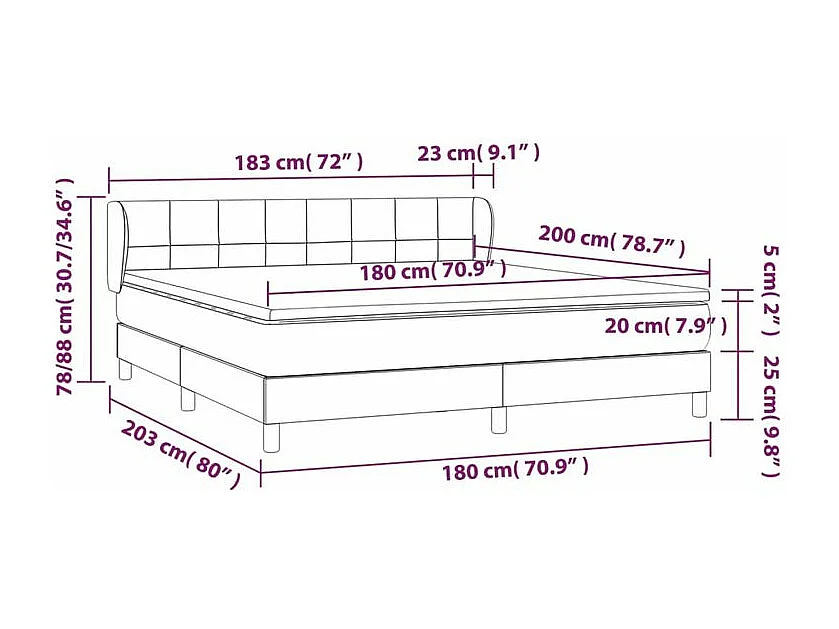 Sommier à lattes de lit et matelas Gris foncé 180x200 Velours