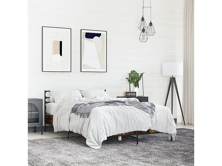 Cadre de lit chêne fumé 120x200 bois d'ingénierie et métal