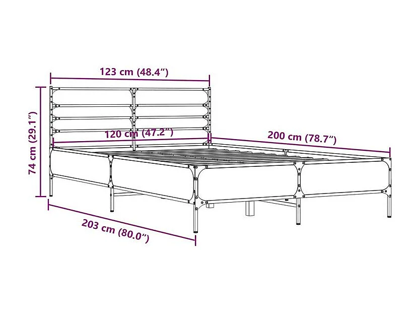 Cadre de lit chêne fumé 120x200 bois d'ingénierie et métal