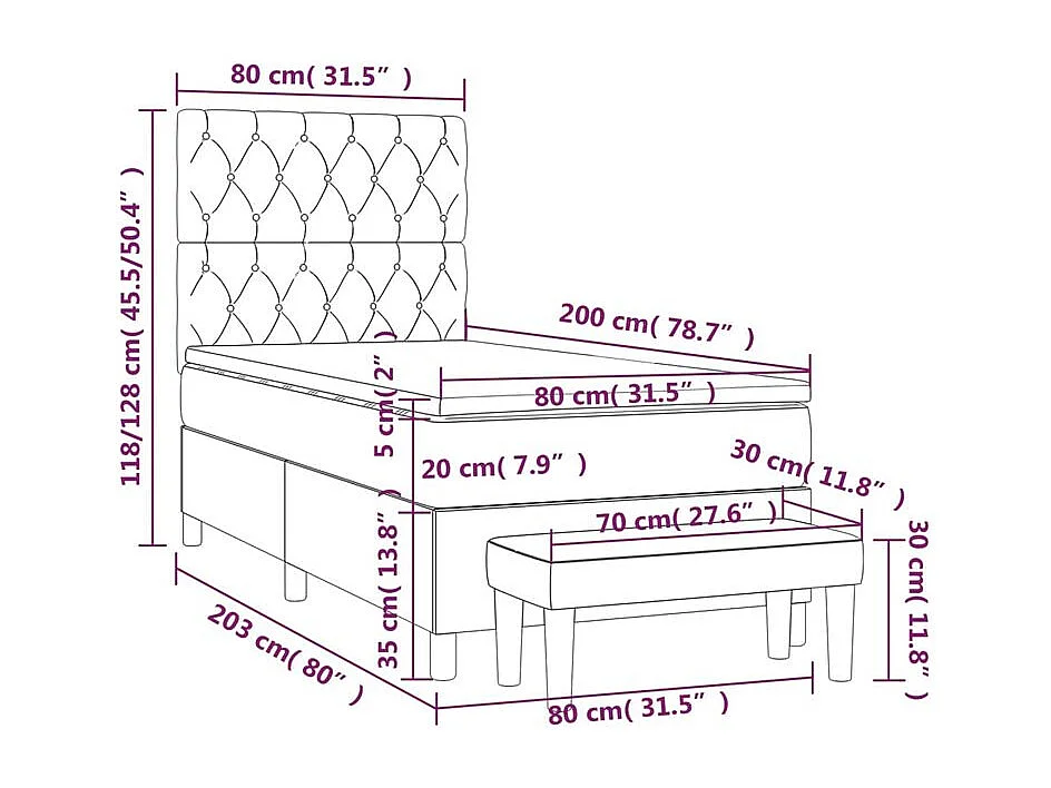 Sommier à lattes de lit avec matelas Gris clair 80x200 Tissu