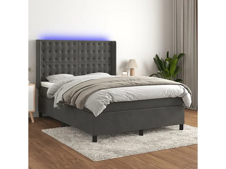 Sommier à lattes de lit matelas et LED Gris foncé 140x190