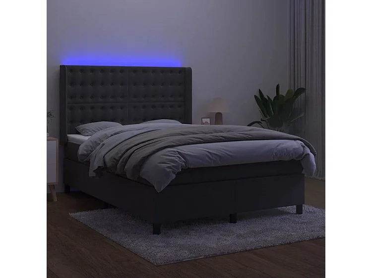 Sommier à lattes de lit matelas et LED Gris foncé 140x190