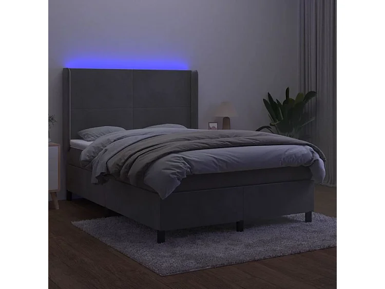 Sommier à lattes de lit matelas et LED Gris clair 140x200