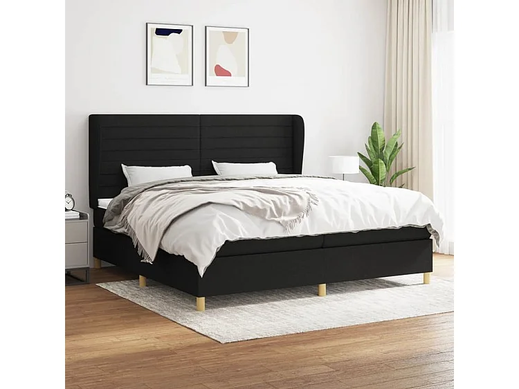 Sommier à lattes de lit avec matelas Noir 200x200 Tissu