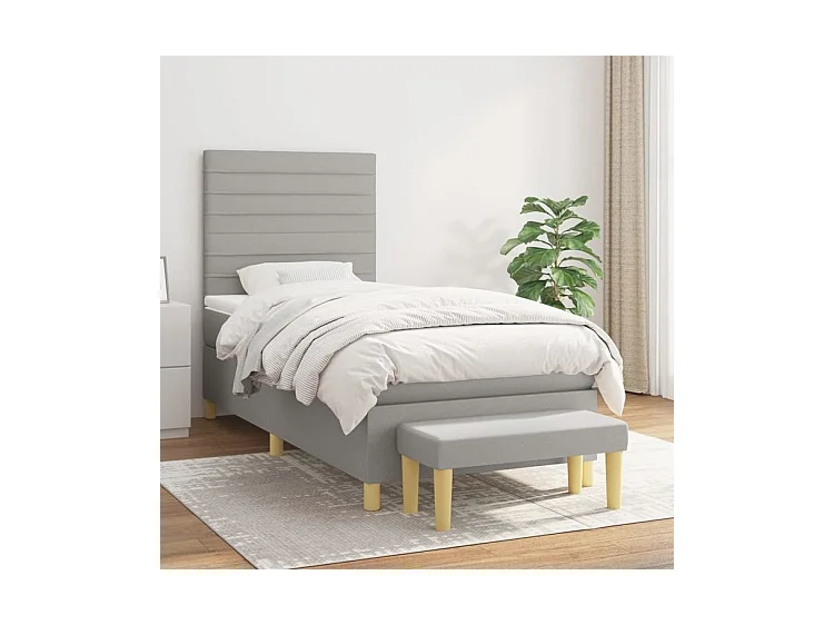 Sommier à lattes de lit avec matelas Gris clair 100x200 Tissu