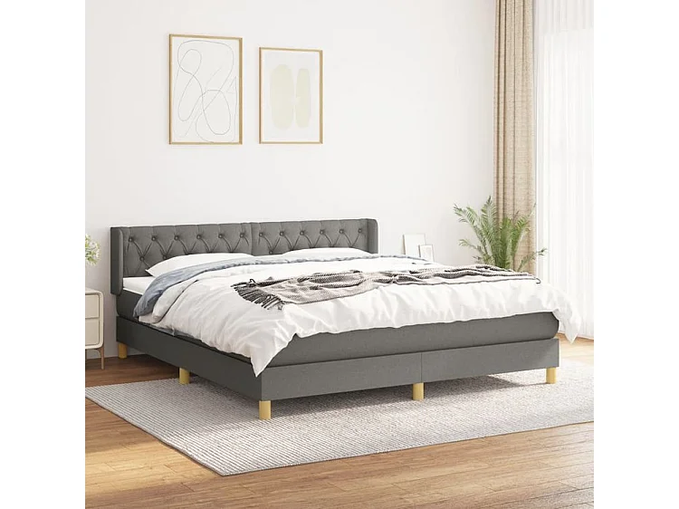 Sommier à lattes de lit avec matelas Gris foncé 160x200 Tissu