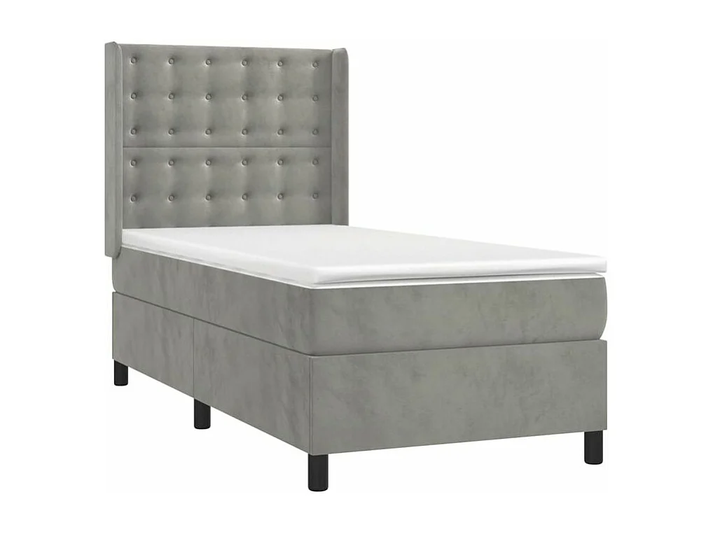 Sommier à lattes de lit et matelas Gris clair 90x190 Velours