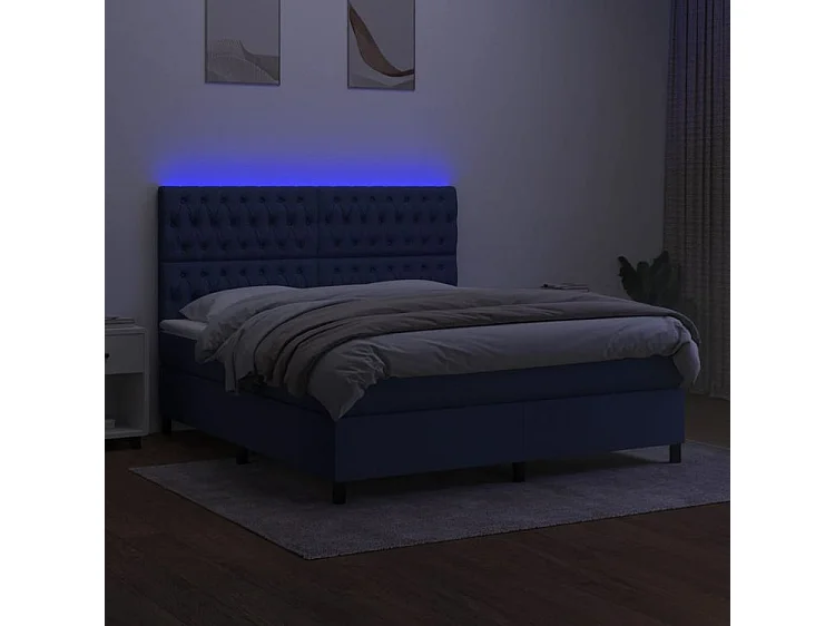 Sommier à lattes de lit et matelas et LED Bleu 180x200 Tissu