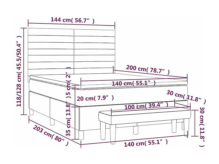 Sommier à lattes de lit avec matelas Gris clair 140x200 Tissu